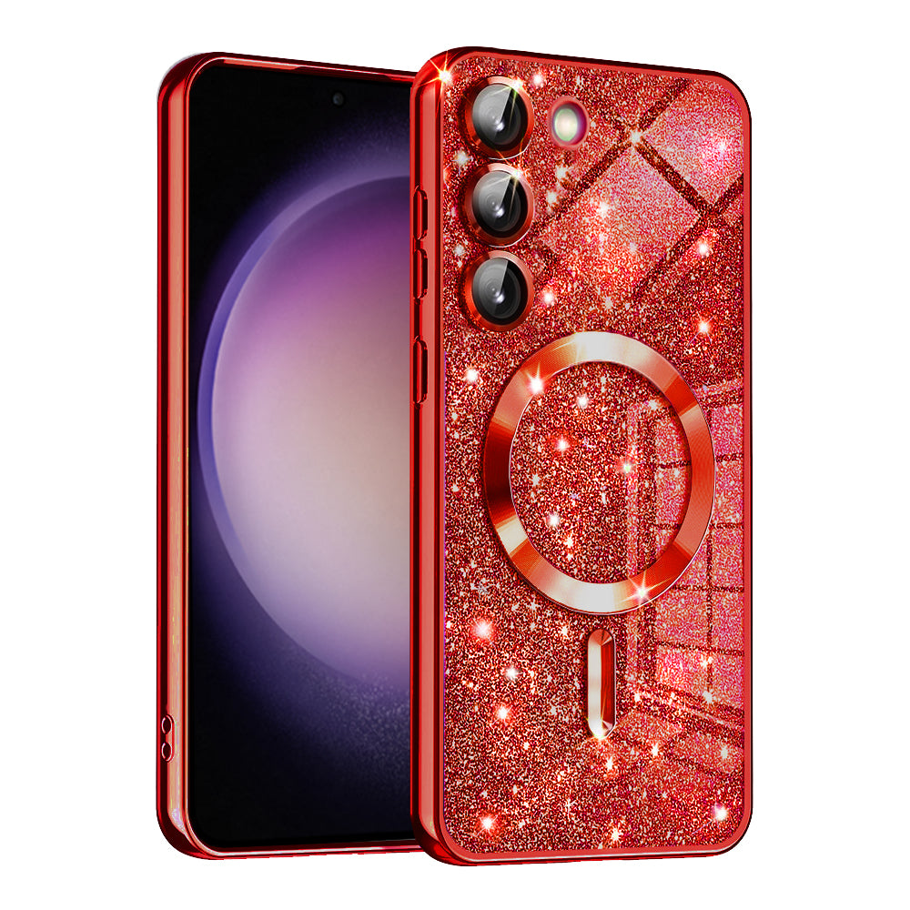 MagSafe Case for Samsung Galaxy S23 S911, Techsuit, Luxury Glitter, Red