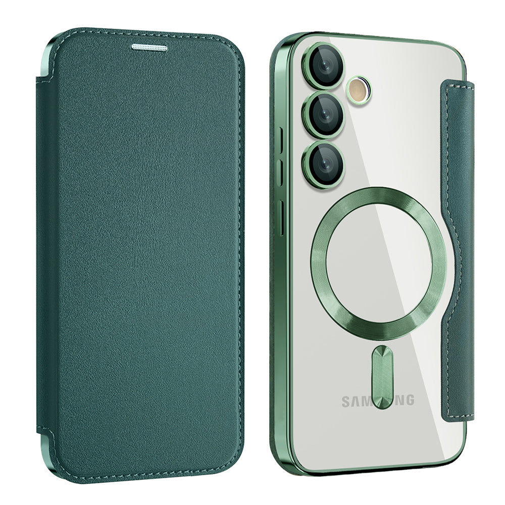 MagSafe Case for Samsung Galaxy S24+ S926, Techsuit, SmartMag Book, Green