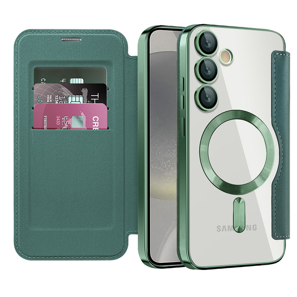 MagSafe Case for Samsung Galaxy S24+ S926, Techsuit, SmartMag Book, Green