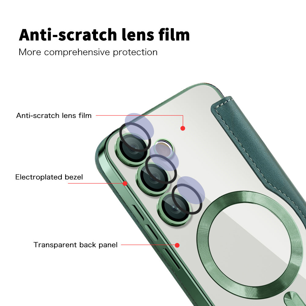 MagSafe Case for Samsung Galaxy S24+ S926, Techsuit, SmartMag Book, Green