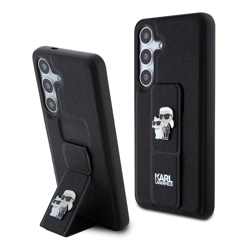 MagSafe Case for Samsung Galaxy S24 S921, Karl Lagerfeld, Saffiano Gripstand Karl & Choupette, Black