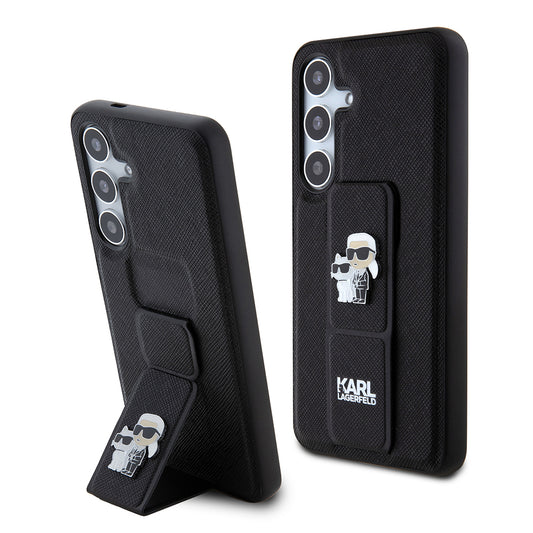 MagSafe Case for Samsung Galaxy S24 S921, Karl Lagerfeld, Saffiano Gripstand Karl & Choupette, Black