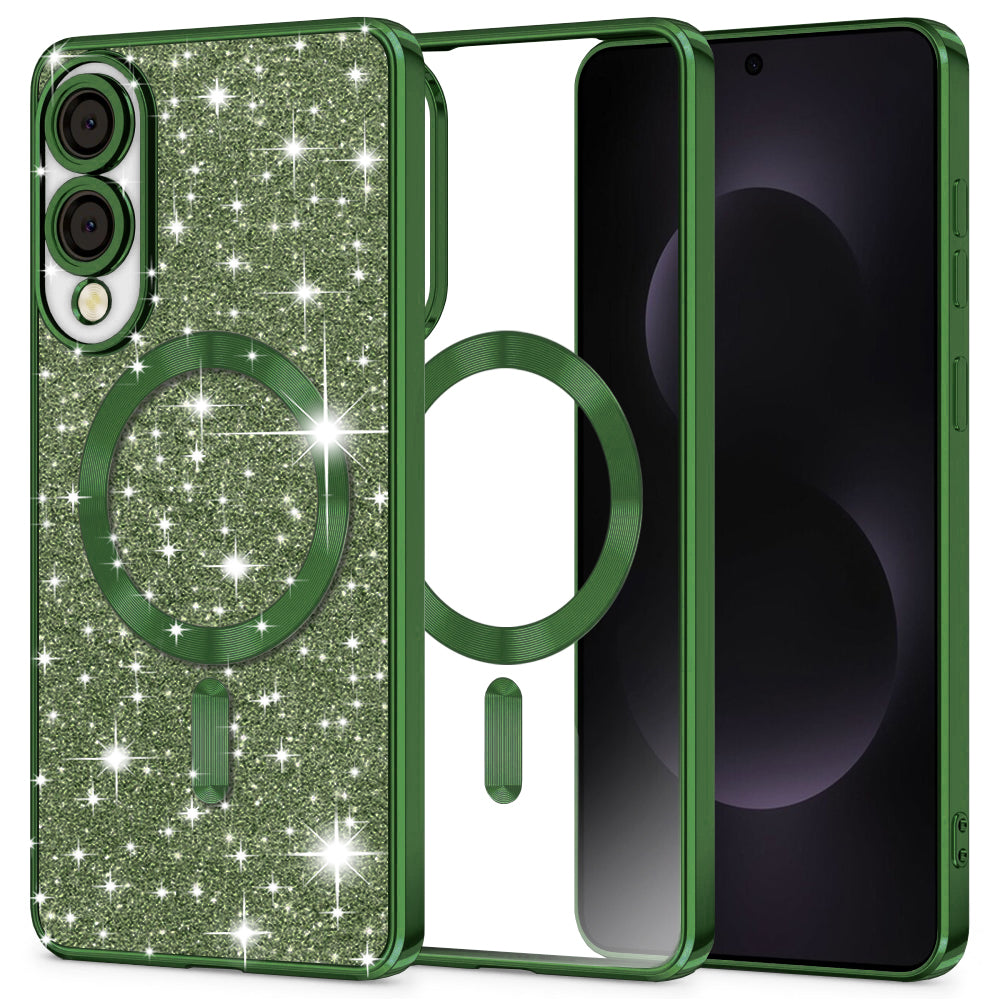 MagSafe-etui til Samsung Galaxy S25 Edge S937, Techsuit, Luxury Glitter, Mørkegrøn