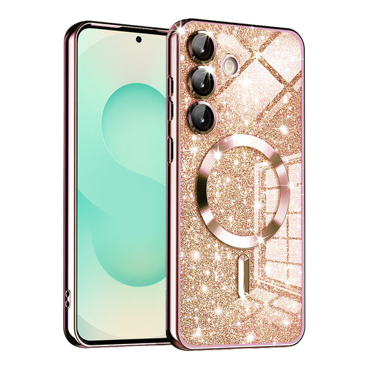 MagSafe-etui til Samsung Galaxy S25+ S936, Techsuit, Luxury Glitter, Lyserød Guld