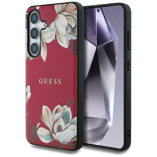 MagSafe cover til Samsung Galaxy S25 S931, Guess, Grained Flowers, Fuchsia
