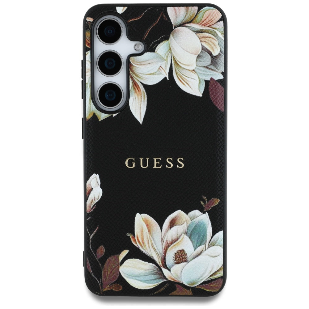 MagSafe cover til Samsung Galaxy S25 S931, Guess, Grained Flowers, Sort