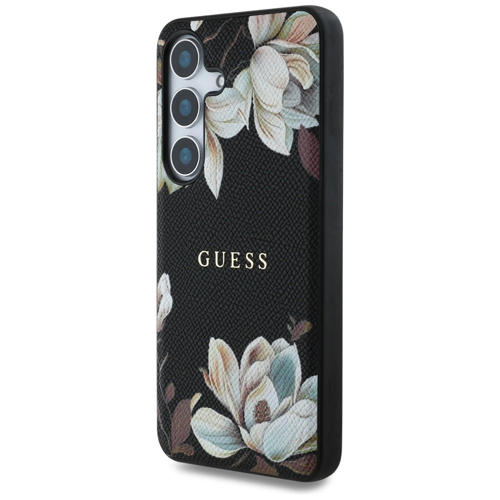 MagSafe cover til Samsung Galaxy S25 S931, Guess, Grained Flowers, Sort