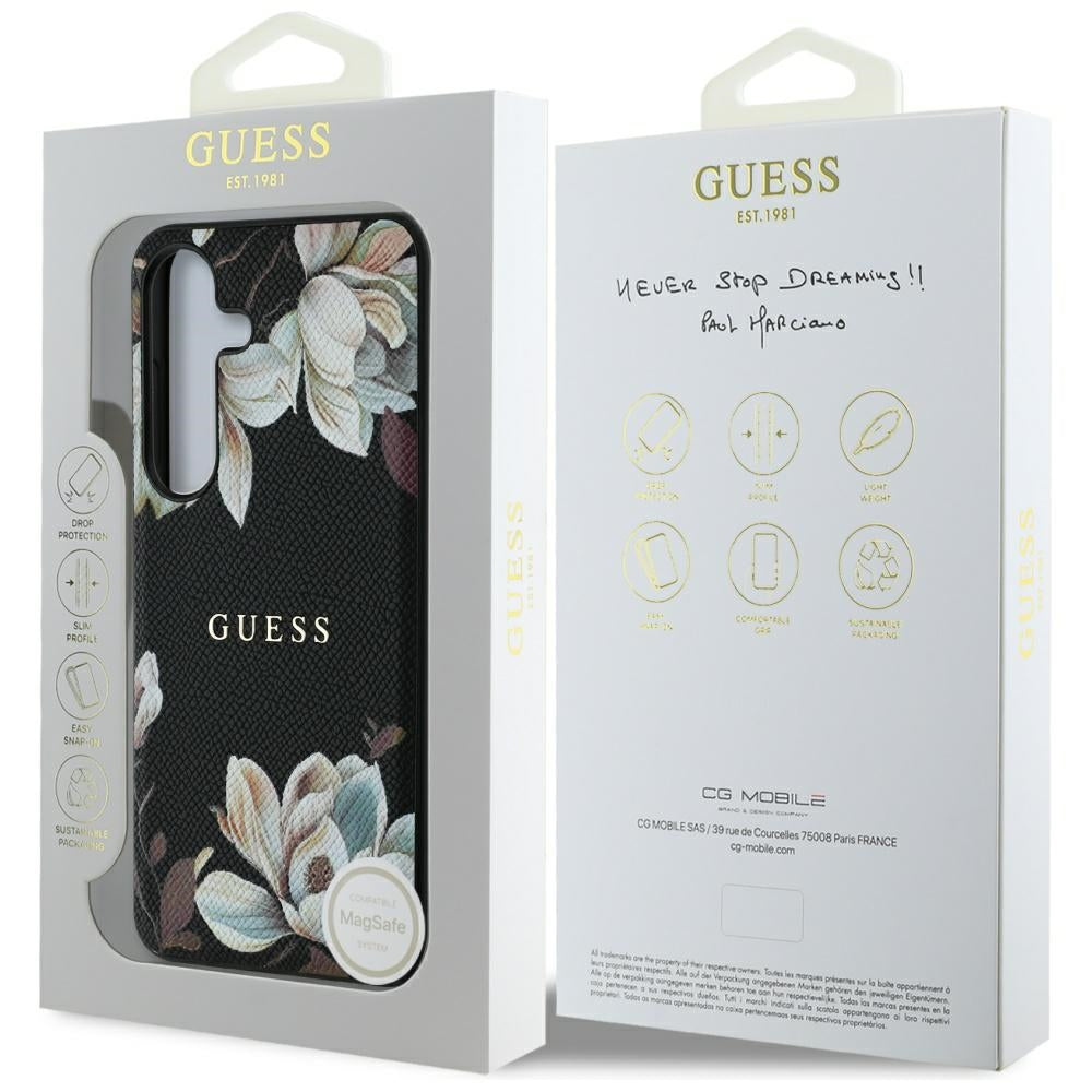 MagSafe cover til Samsung Galaxy S25 S931, Guess, Grained Flowers, Sort