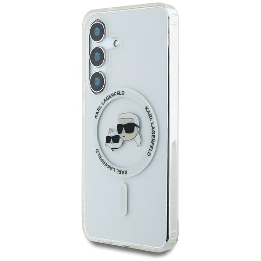 MagSafe cover til Samsung Galaxy S25 S931, Karl Lagerfeld, IML Metal Karl & Choupette's Heads, Hvid