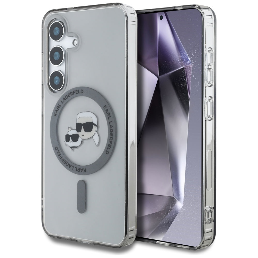 MagSafe cover til Samsung Galaxy S25 S931, Karl Lagerfeld, IML Metal Karl & Choupette's Heads, Sort