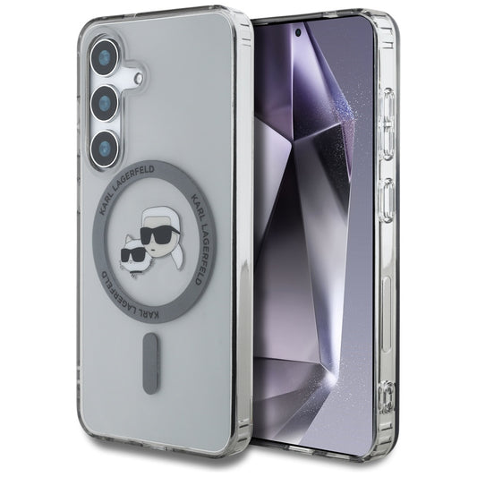 MagSafe cover til Samsung Galaxy S25 S931, Karl Lagerfeld, IML Metal Karl & Choupette's Heads, Sort