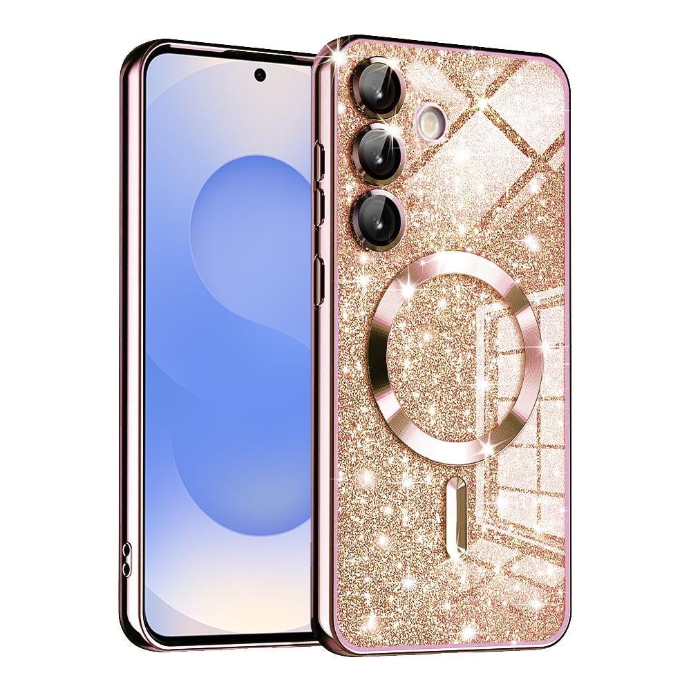MagSafe-etui til Samsung Galaxy S25 S931, Techsuit, Luxury Glitter, Lyserød Guld
