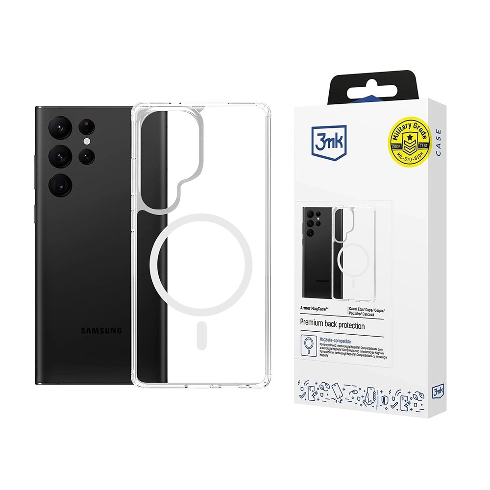 MagSafe-etui til Samsung Galaxy S25 Ultra S938, 3MK, Armor MagCase, Transparent