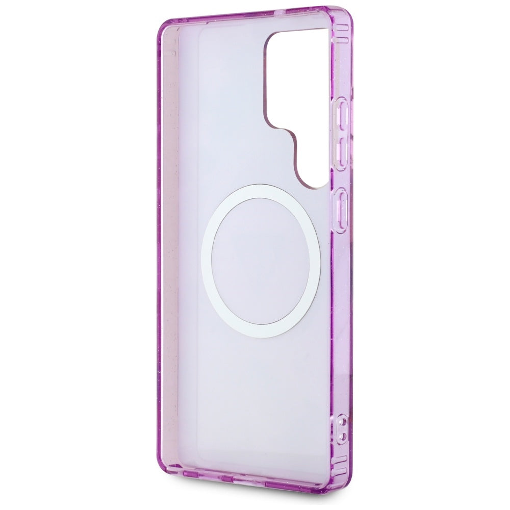 MagSafe Case for Samsung Galaxy S25 Ultra S938, Guess, IML Metal Glitter Flowers Triangle, Purple