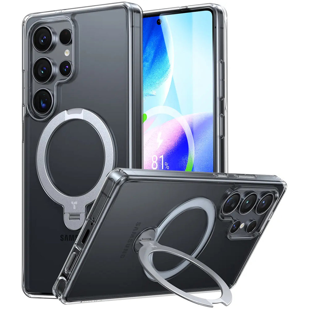 MagSafe cover til Samsung Galaxy S25 Ultra S938, Torras, Ostand Spin, Gennemsigtig