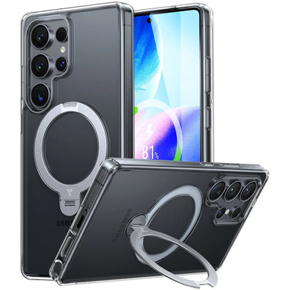 MagSafe cover til Samsung Galaxy S25 Ultra S938, Torras, Ostand Spin, Gennemsigtig