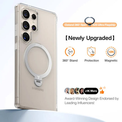MagSafe cover til Samsung Galaxy S25 Ultra S938, Torras, Ostand Spin, Gennemsigtig