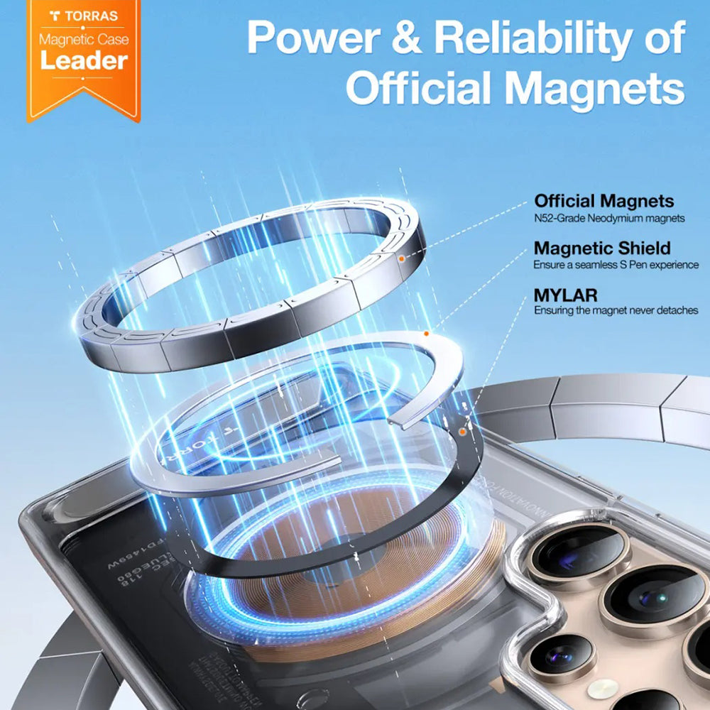 MagSafe cover til Samsung Galaxy S25 Ultra S938, Torras, Pstand, Transparent