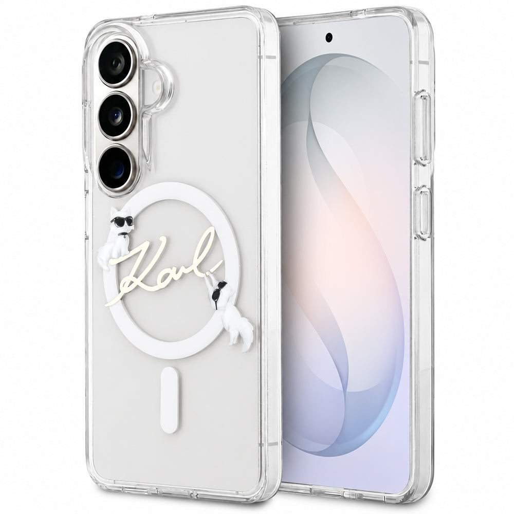 MagSafe-cover til Samsung Galaxy S26 FE S741, Karl Lagerfeld, IML Choupette Karl Script-logo, gennemsigtig