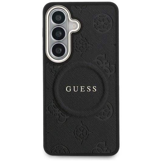 MagSafe cover til Samsung Galaxy S26 Plus S947, GUESS, Saffiano Peony Embossed Ring, Sort