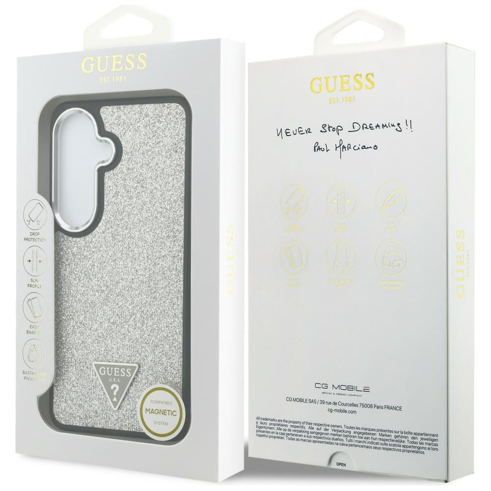 MagSafe-etui til Samsung Galaxy S26 S942, Guess, Fast Glitter Triangle Logo, Sølv