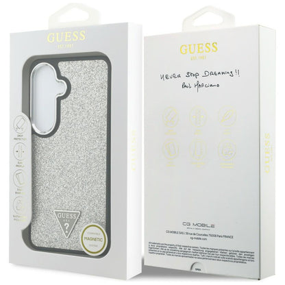 MagSafe-etui til Samsung Galaxy S26 S942, Guess, Fast Glitter Triangle Logo, Sølv