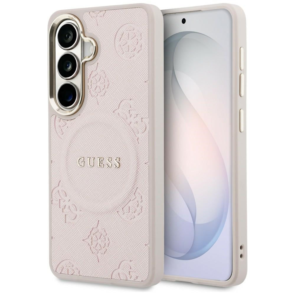 MagSafe cover til Samsung Galaxy S26 S942, Guess, Saffiano Peony Embossed Ring, Pink