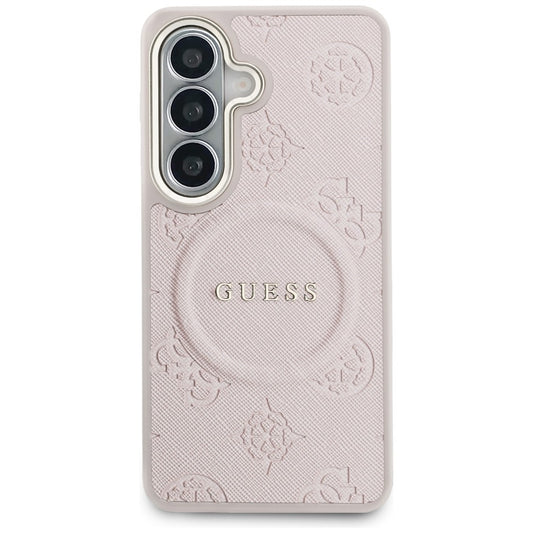 MagSafe cover til Samsung Galaxy S26 S942, Guess, Saffiano Peony Embossed Ring, Pink