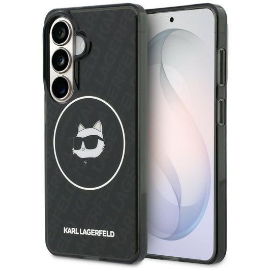 MagSafe cover til Samsung Galaxy S26 S942, Karl Lagerfeld, IML Choupette Head on KL Repeated Logo, Sort