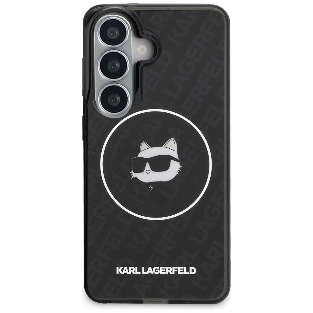 MagSafe cover til Samsung Galaxy S26 S942, Karl Lagerfeld, IML Choupette Head on KL Repeated Logo, Sort