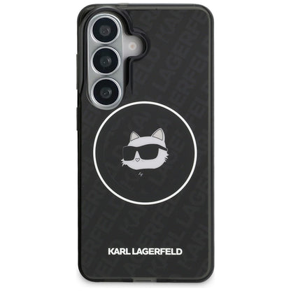 MagSafe cover til Samsung Galaxy S26 S942, Karl Lagerfeld, IML Choupette Head on KL Repeated Logo, Sort