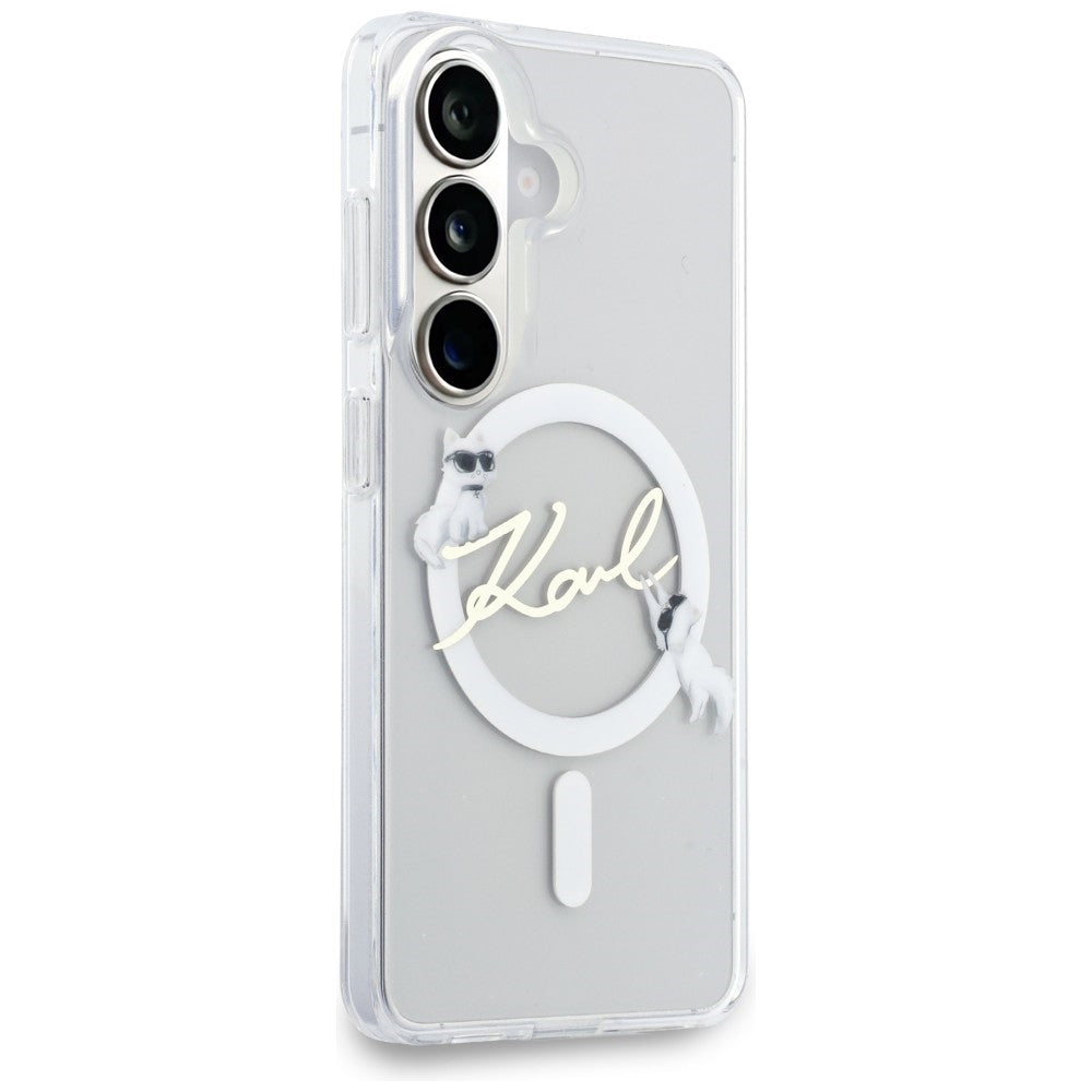 MagSafe-etui til Samsung Galaxy S26 S942, Karl Lagerfeld, IML Choupette Karl Script Logo, Hvid