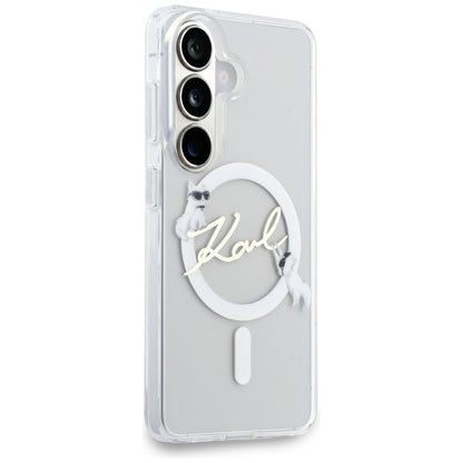 MagSafe-etui til Samsung Galaxy S26 S942, Karl Lagerfeld, IML Choupette Karl Script Logo, Hvid