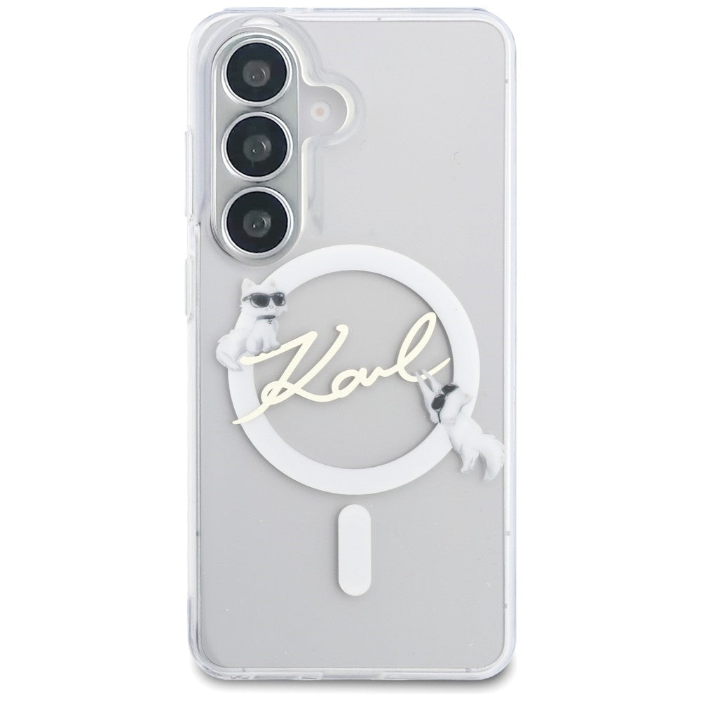 MagSafe-etui til Samsung Galaxy S26 S942, Karl Lagerfeld, IML Choupette Karl Script Logo, Hvid