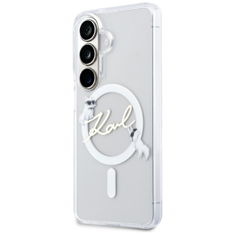 MagSafe-etui til Samsung Galaxy S26 S942, Karl Lagerfeld, IML Choupette Karl Script Logo, Hvid