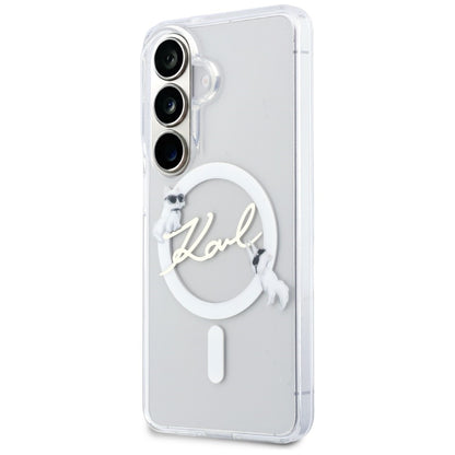 MagSafe-etui til Samsung Galaxy S26 S942, Karl Lagerfeld, IML Choupette Karl Script Logo, Hvid
