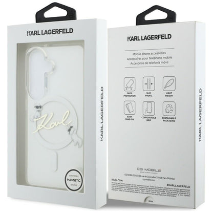 MagSafe-etui til Samsung Galaxy S26 S942, Karl Lagerfeld, IML Choupette Karl Script Logo, Hvid