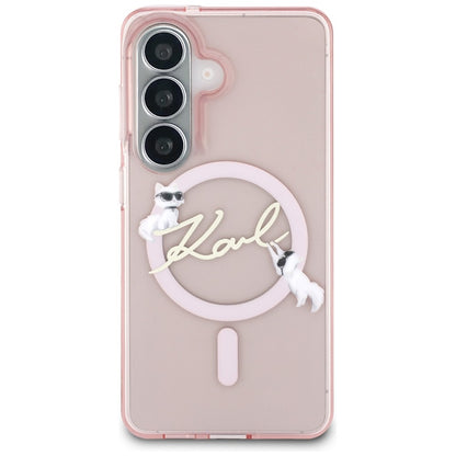 MagSafe-etui til Samsung Galaxy S26 S942, Karl Lagerfeld, IML Choupette Karl Script Logo, Lyserød