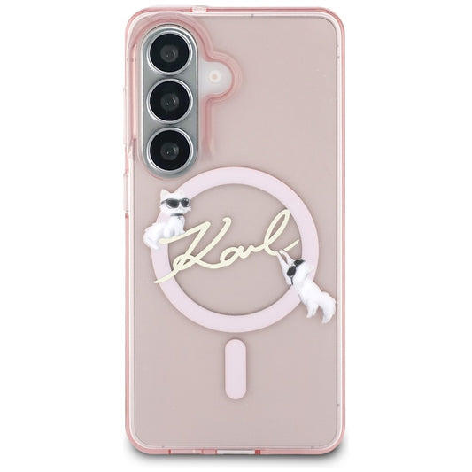 MagSafe-etui til Samsung Galaxy S26 S942, Karl Lagerfeld, IML Choupette Karl Script Logo, Lyserød