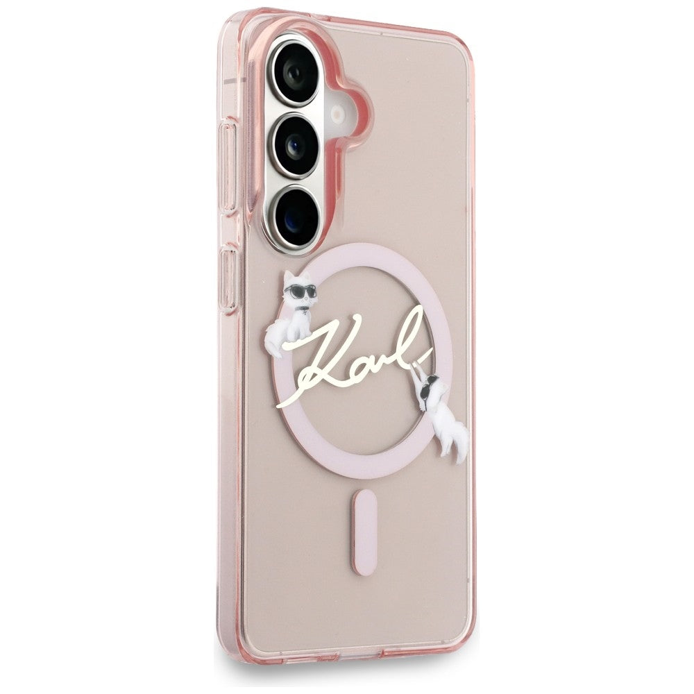 MagSafe-etui til Samsung Galaxy S26 S942, Karl Lagerfeld, IML Choupette Karl Script Logo, Lyserød