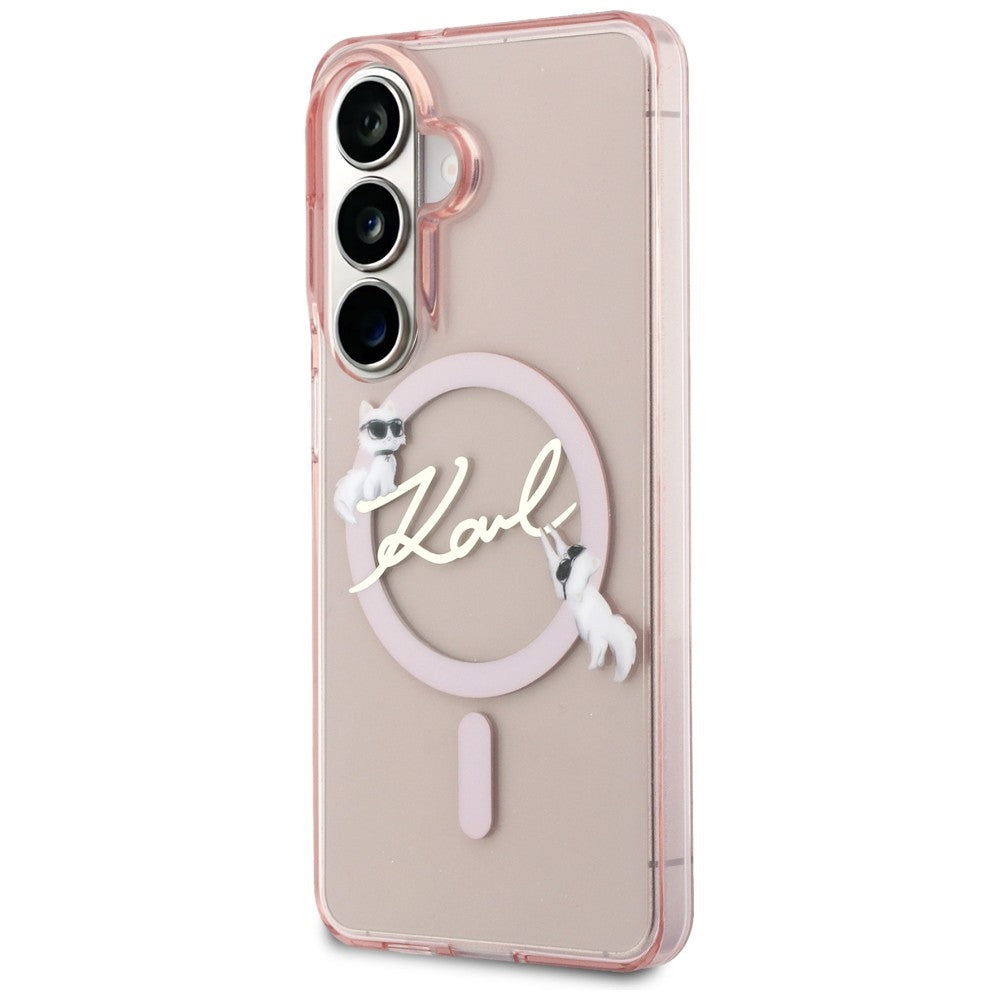 MagSafe-etui til Samsung Galaxy S26 S942, Karl Lagerfeld, IML Choupette Karl Script Logo, Lyserød