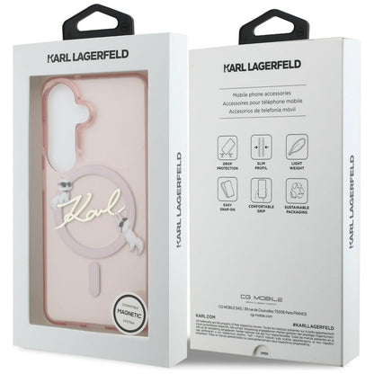 MagSafe-etui til Samsung Galaxy S26 S942, Karl Lagerfeld, IML Choupette Karl Script Logo, Lyserød