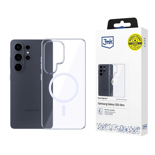MagSafe Case for Samsung Galaxy S26 Ultra S948, 3MK, Clear MagCase, Transparent