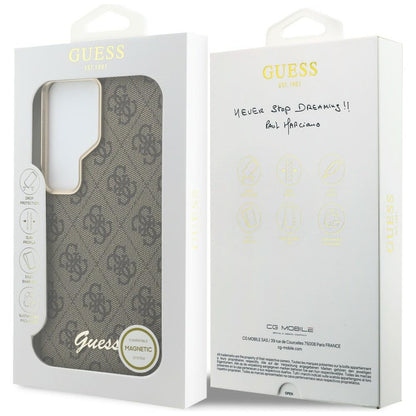 MagSafe cover til Samsung Galaxy S26 Ultra S948, Guess, 4G Script Logo, Brun