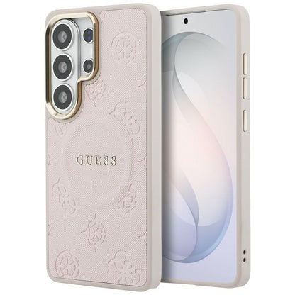 MagSafe-etui til Samsung Galaxy S26 Ultra S948, Guess, Saffiano Peony Præget Ring, Pink