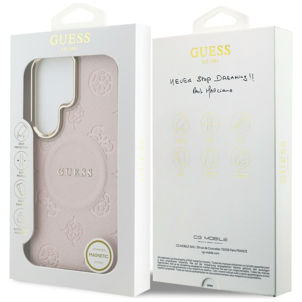 MagSafe-etui til Samsung Galaxy S26 Ultra S948, Guess, Saffiano Peony Præget Ring, Pink