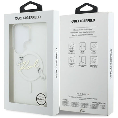 MagSafe cover til Samsung Galaxy S26 Ultra S948, Karl Lagerfeld, IML Choupette Karl Script Logo, Hvid.