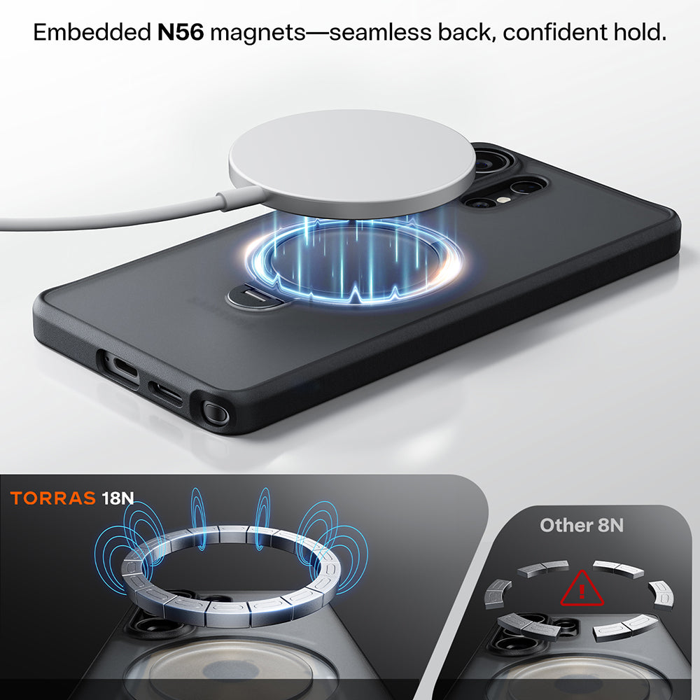 MagSafe cover til Samsung Galaxy S26 Ultra, Torras, Ostand Spin, Gennemsigtig