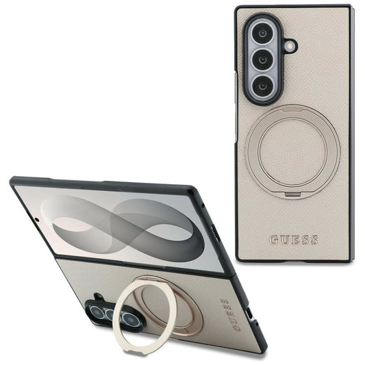 MagSafe-etui til Samsung Galaxy Z Fold8 Ultra F976, Guess, Ring Stand Grained Classic Logo, Beige