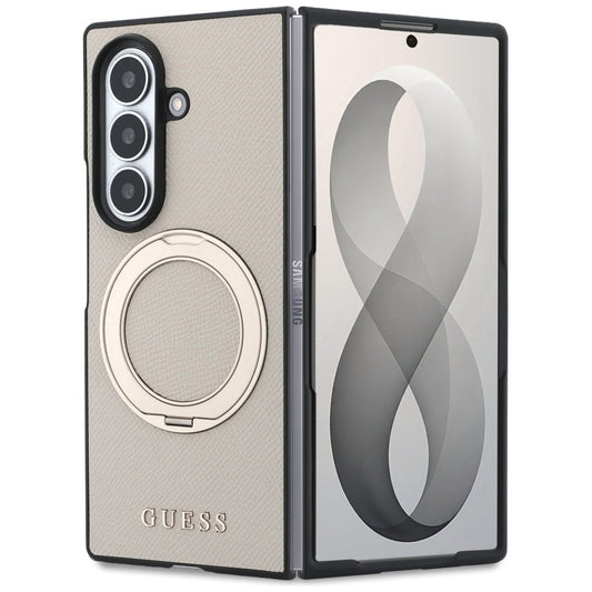 MagSafe-etui til Samsung Galaxy Z Fold8 Ultra F976, Guess, Ring Stand Grained Classic Logo, Beige